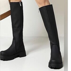 Vivianly Boots Black Knee High Boots Chunky Lug Sole Platform Boots Size 38/ 7.5